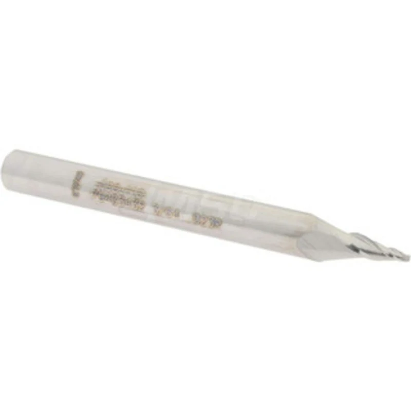 Accupro 10 per Side 3/64 Small End Diam 1/4 LOC 3-Flute Solid Carbide Tapered Ball End Mill Uncoated, 1/4 Shank Diam,...
